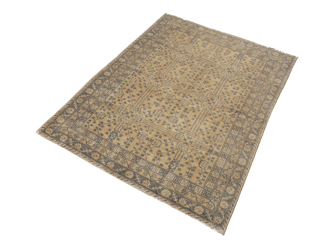 10x14 Afghan hand-knotted Samarkand Khotan pomegranate design rug in gold and grey organic wool by Ariana Rugs West Hollywood