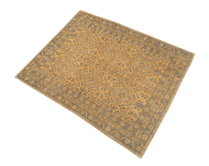 10x14 Afghan hand-knotted Samarkand Khotan pomegranate design rug in gold and grey organic wool by Ariana Rugs West Hollywood