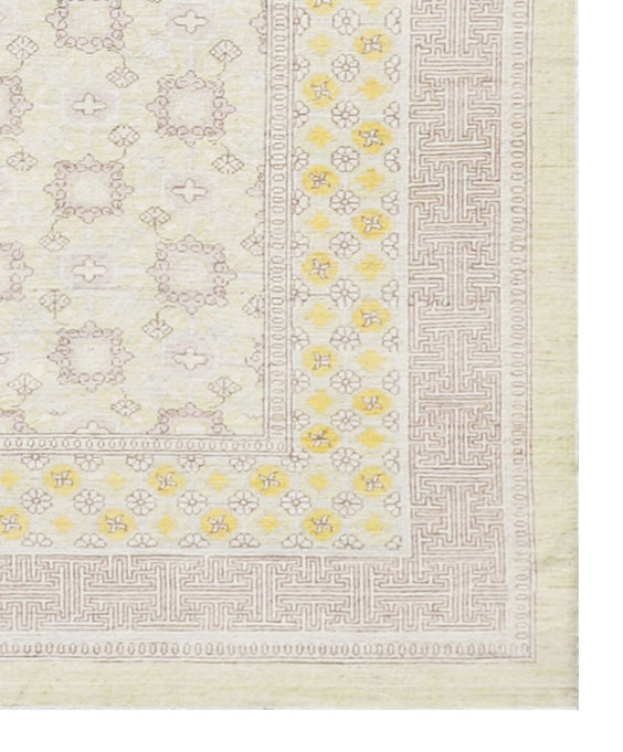 10'x14' Afghan Hand-Knotted Samarkand Rug – Ivory, Blue & Brown | Organic Wool