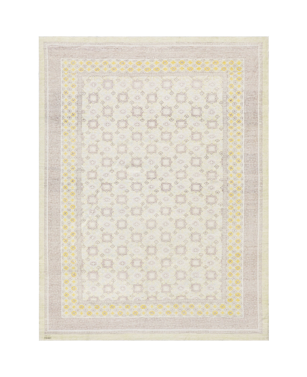 10'x14' Afghan Hand-Knotted Samarkand Rug – Ivory, Blue & Brown | Organic Wool