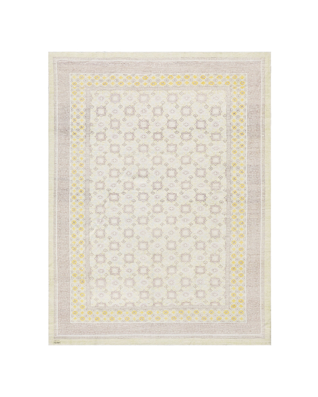 10'x14' Afghan Hand-Knotted Samarkand Rug – Ivory, Blue & Brown | Organic Wool