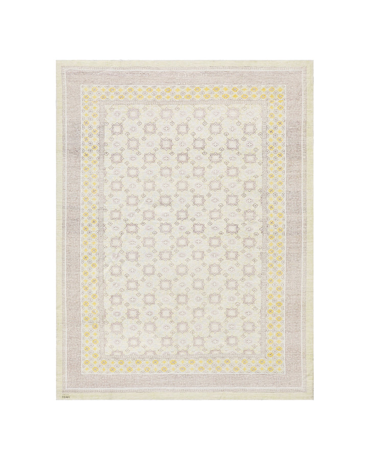 10'x14' Afghan Hand-Knotted Samarkand Rug – Ivory, Blue & Brown | Organic Wool
