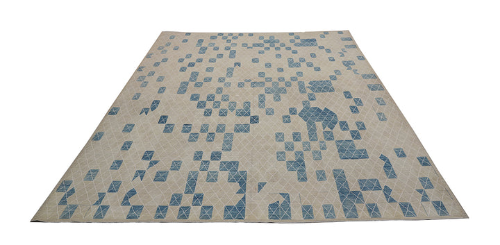 10'x14' Geometric Wool Area Rug | Blue & White Modern Rug