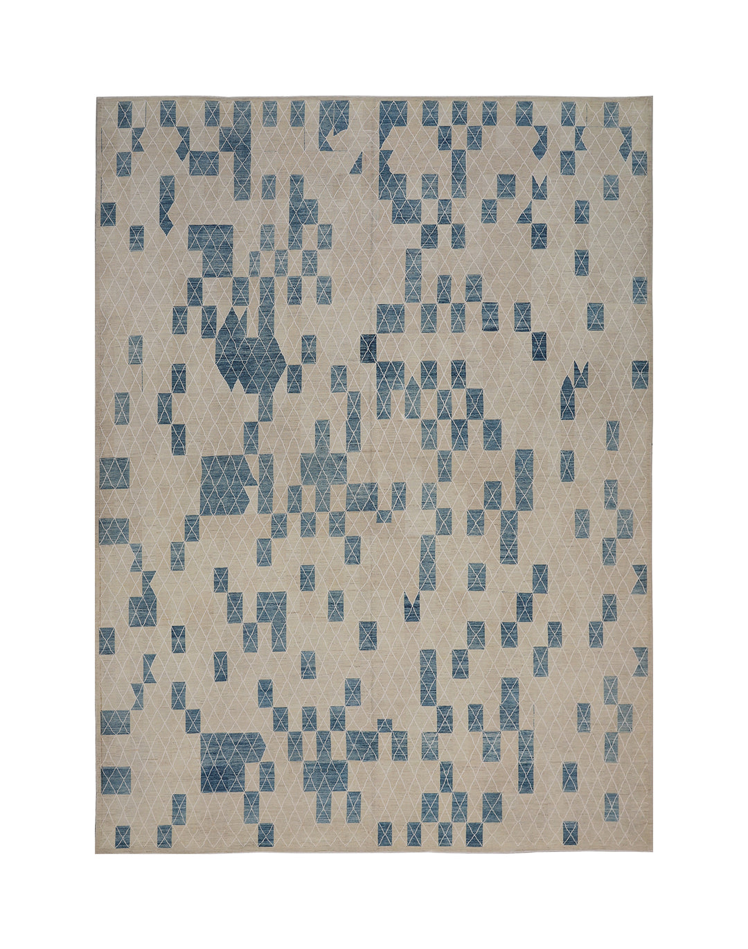 10'x14' Geometric Wool Area Rug | Blue & White Modern Rug