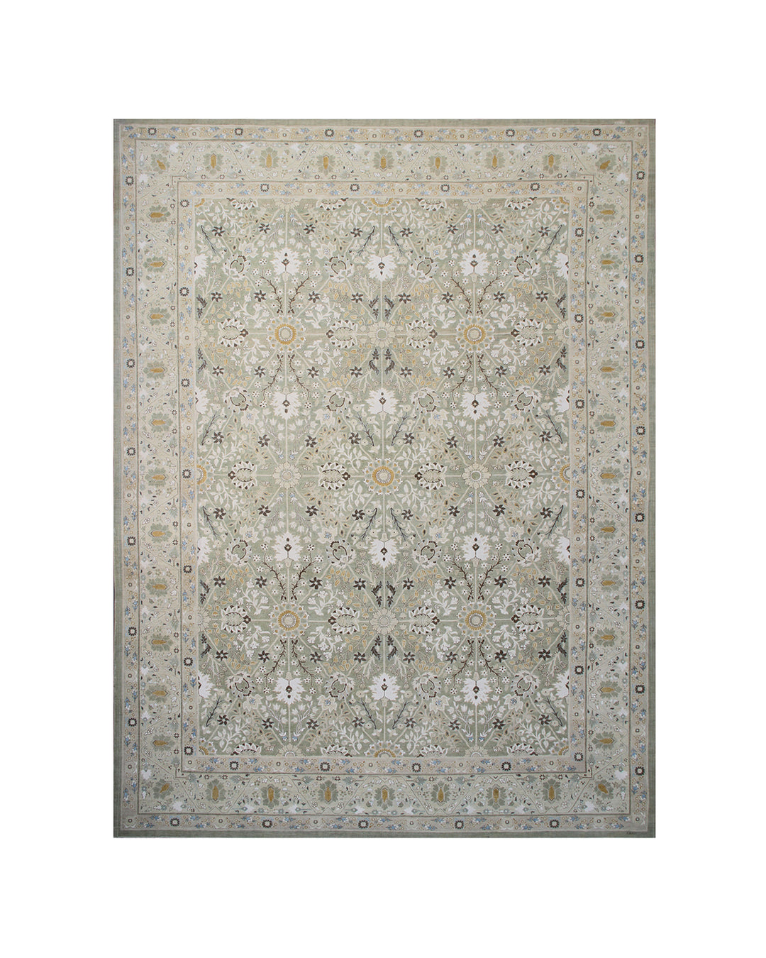10'x14' fine silk and wool green ivory blue Shah Abbas design Tabriz Ariana luxury rug