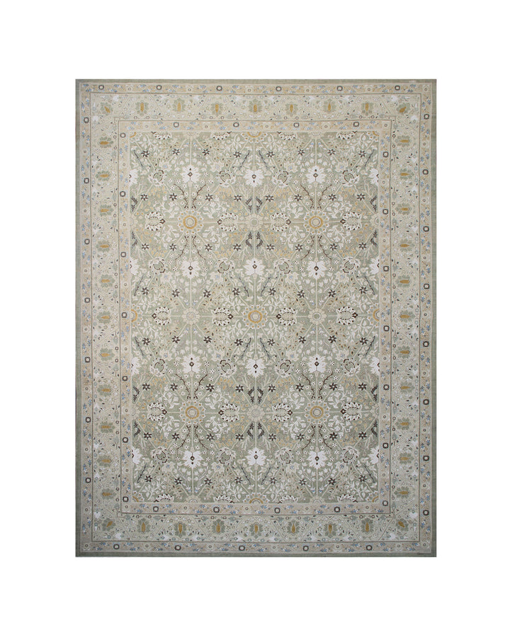 10'x14' fine silk and wool green ivory blue Shah Abbas design Tabriz Ariana luxury rug