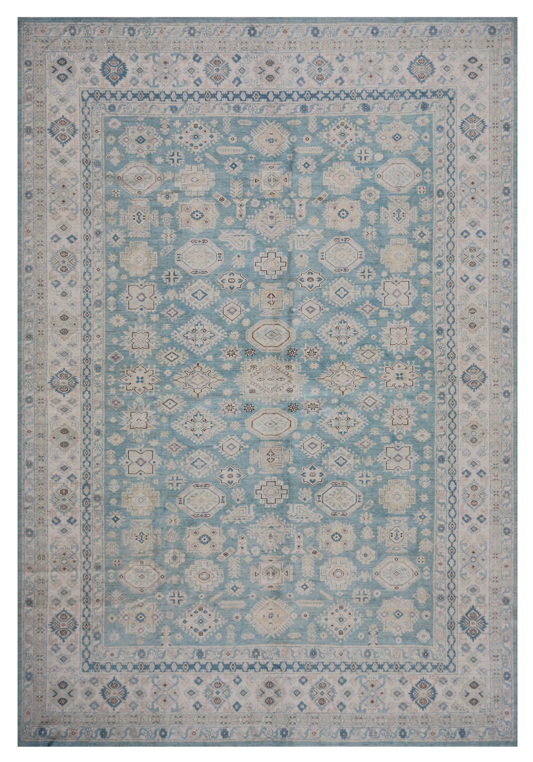 Geometric Caucasian Rug | Blue & Ivory Ariana Hazara Rug