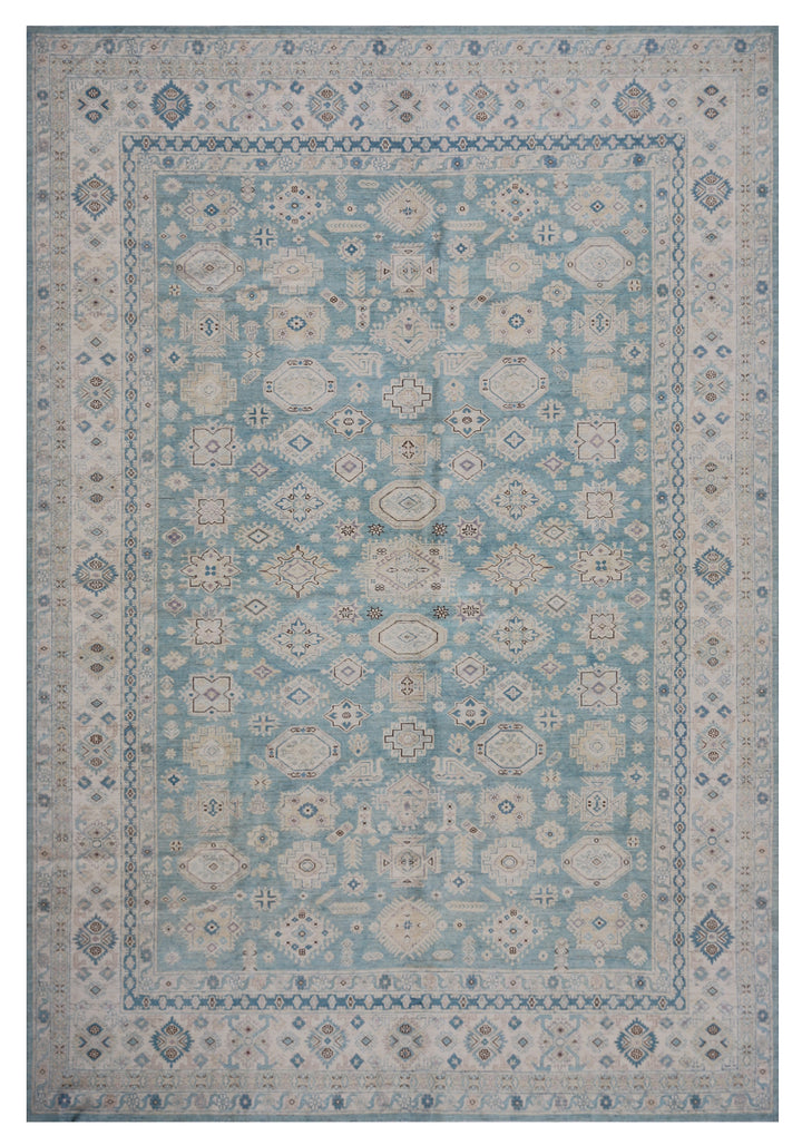 Geometric Caucasian Rug | Blue & Ivory Ariana Hazara Rug