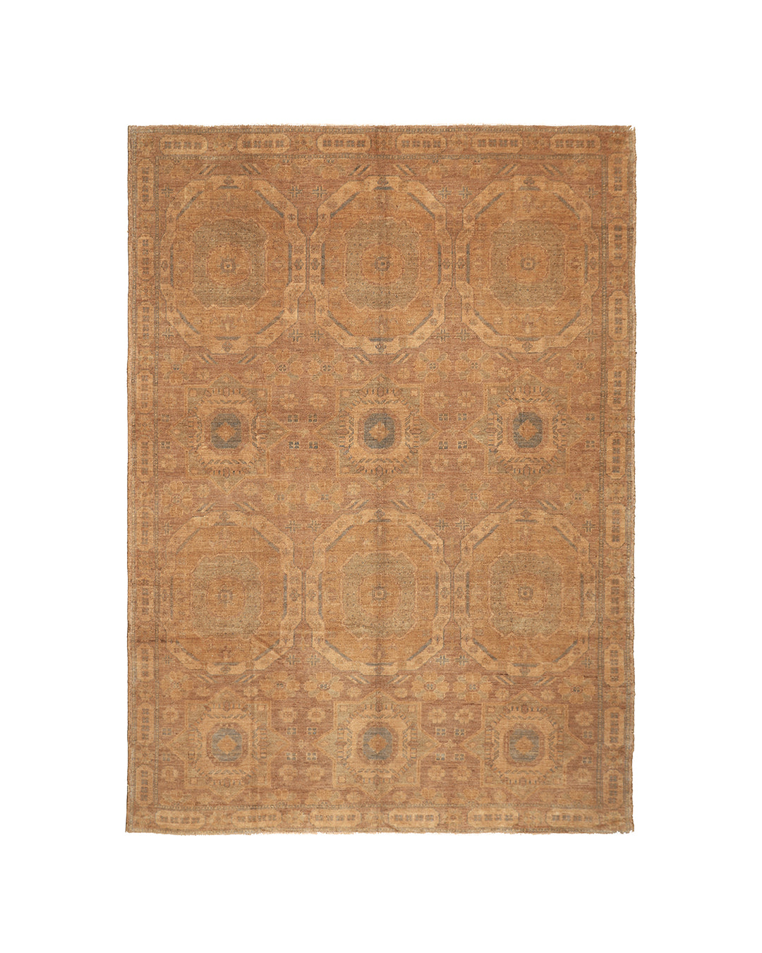 10x14 luxury hand-knotted golden Oushak style rug with geometric motifs by Ariana Rugs West Hollywood