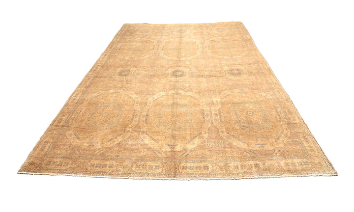 10x14 luxury hand-knotted golden Oushak style rug with geometric motifs by Ariana Rugs West Hollywood