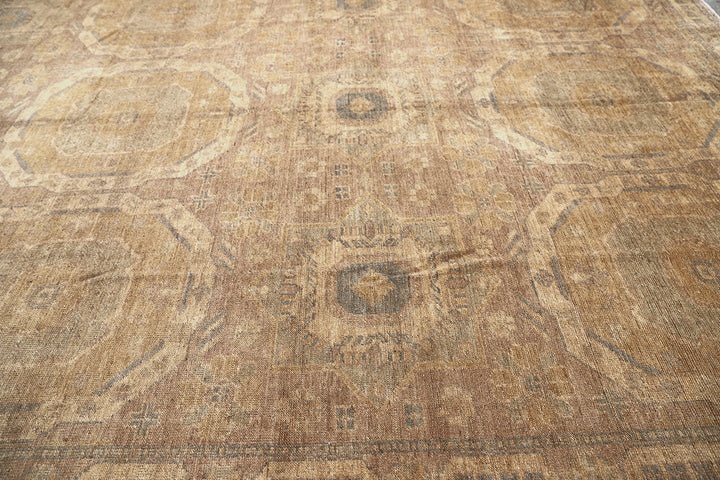 10x14 luxury hand-knotted golden Oushak style rug with geometric motifs by Ariana Rugs West Hollywood