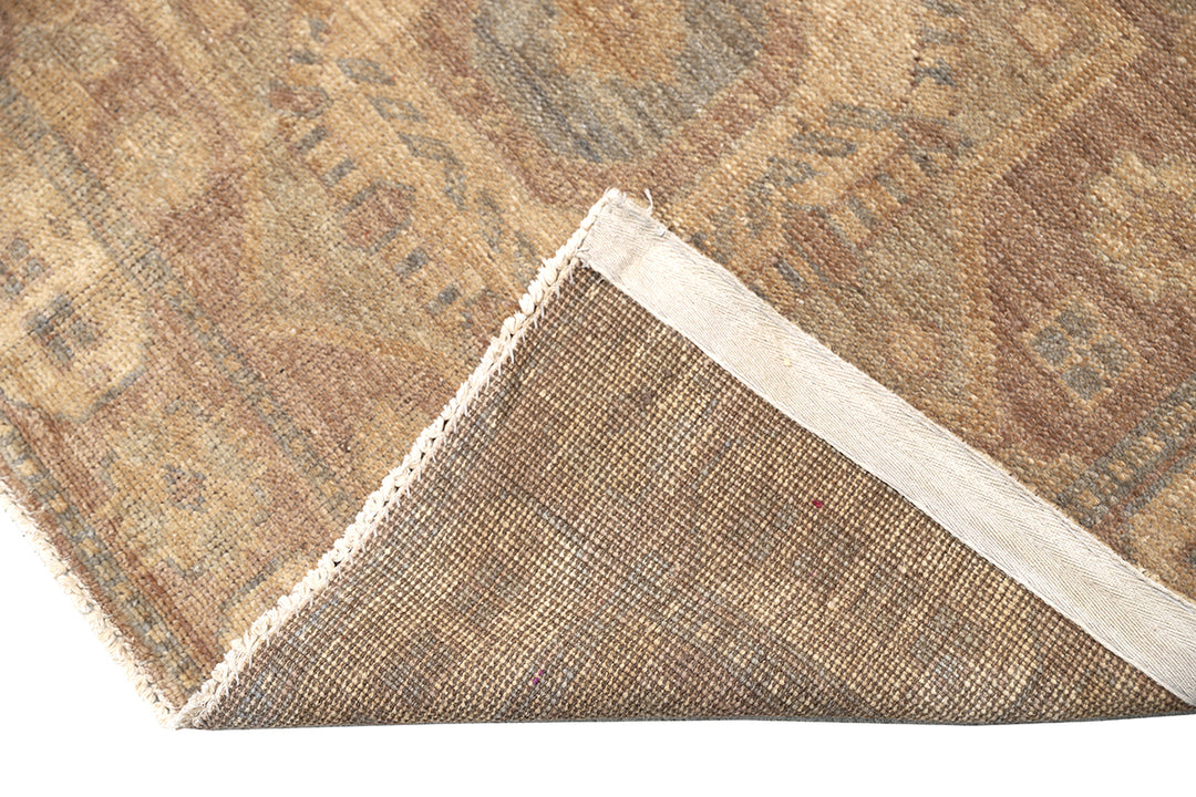 10x14 luxury hand-knotted golden Oushak style rug with geometric motifs by Ariana Rugs West Hollywood