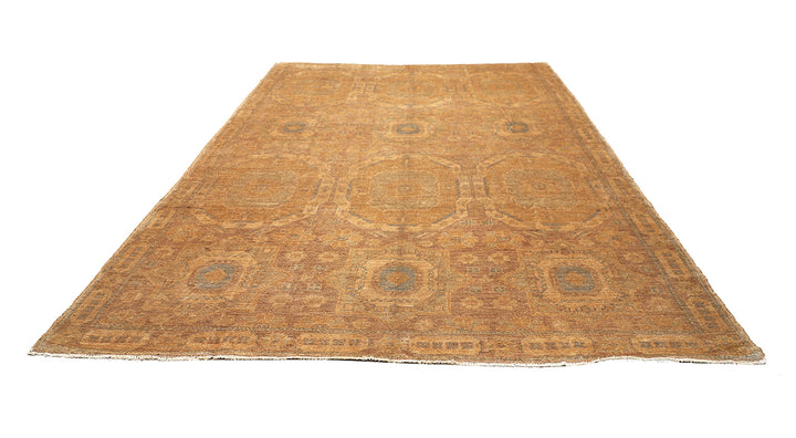 10x14 luxury hand-knotted golden Oushak style rug with geometric motifs by Ariana Rugs West Hollywood