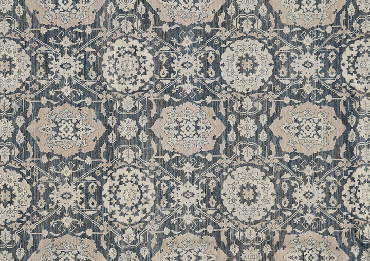 10'x14' Hand-Knotted Agra Rug | Navy & Tan Floral Design Rug
