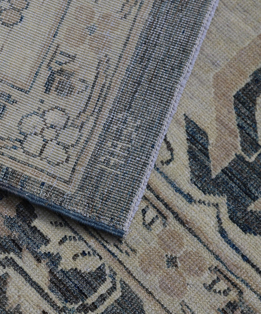 10'x14' Hand-Knotted Agra Rug | Navy & Tan Floral Design Rug
