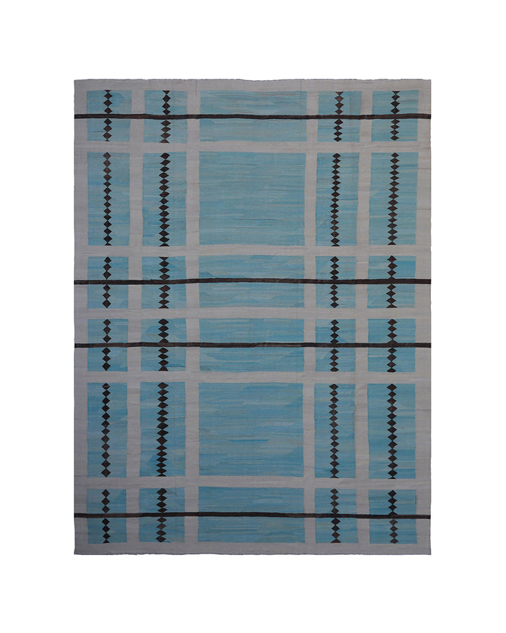 10'x14' Handwoven Kilim Rug | Turquoise Brown Ivory | Luxury Geometric