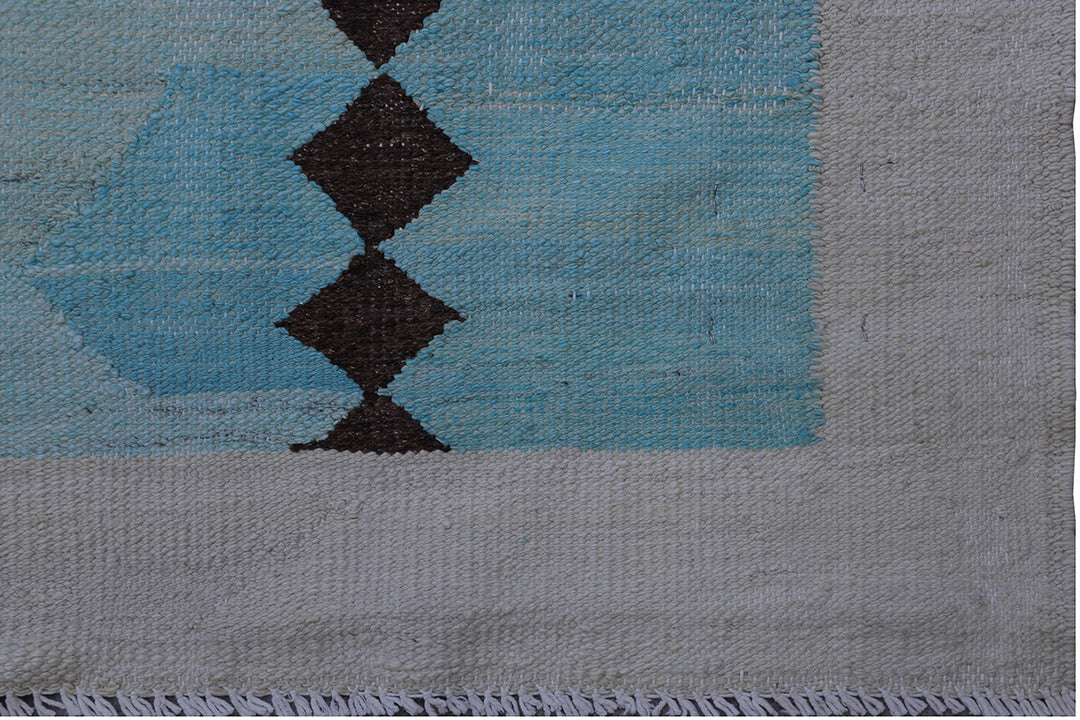 10'x14' Handwoven Kilim Rug | Turquoise Brown Ivory | Luxury Geometric
