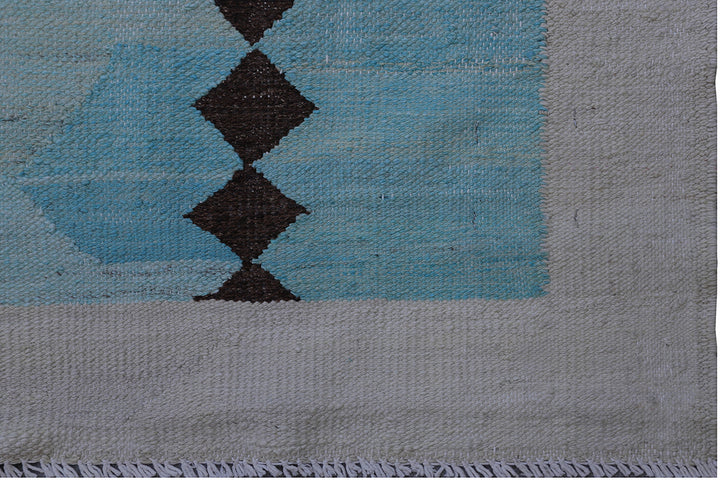 10'x14' Handwoven Kilim Rug | Turquoise Brown Ivory | Luxury Geometric