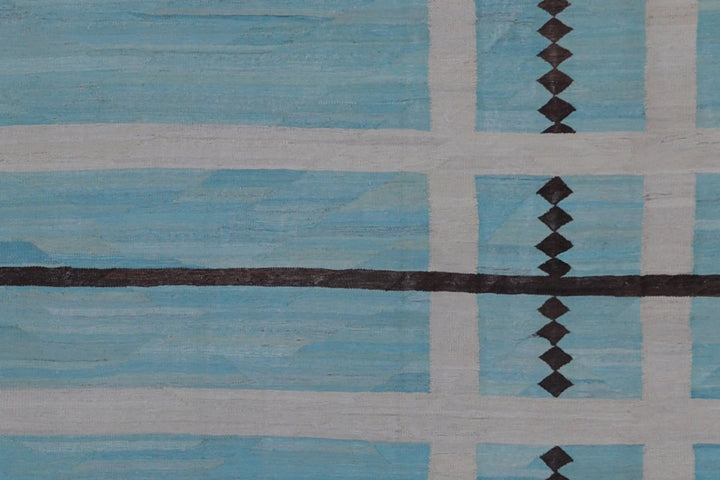 10'x14' Handwoven Kilim Rug | Turquoise Brown Ivory | Luxury Geometric
