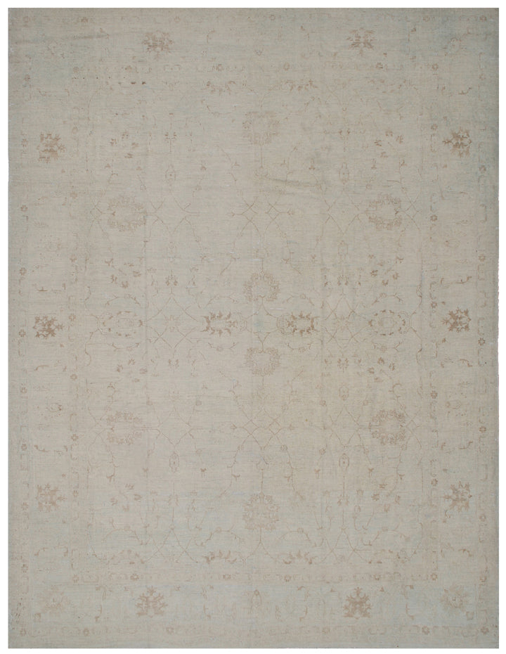 A beige and brown floral patterned rug