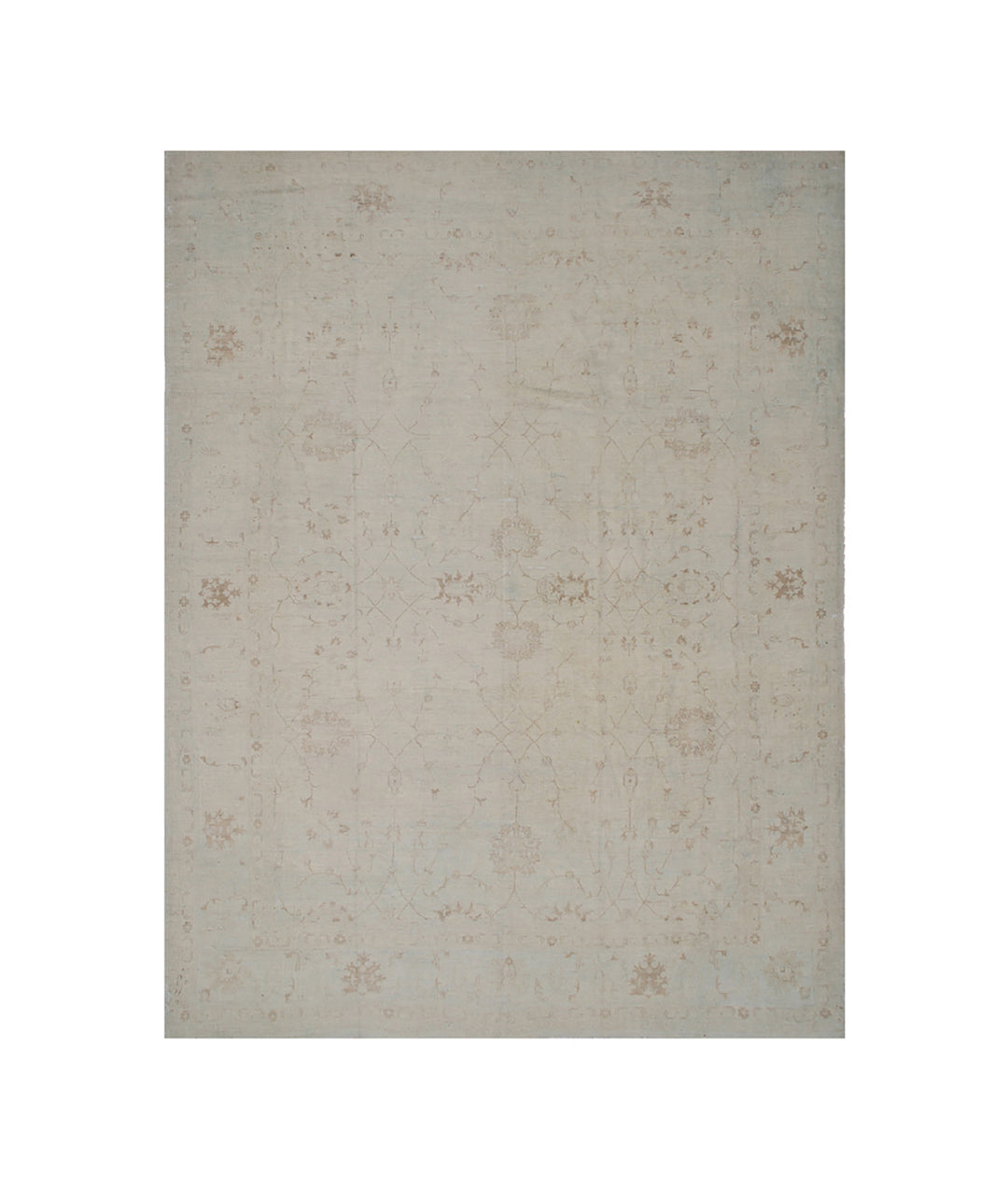 10'x14' Ivory Agra Floral Rug | Afghan Hand-Knotted | Organic Wool | Vintage