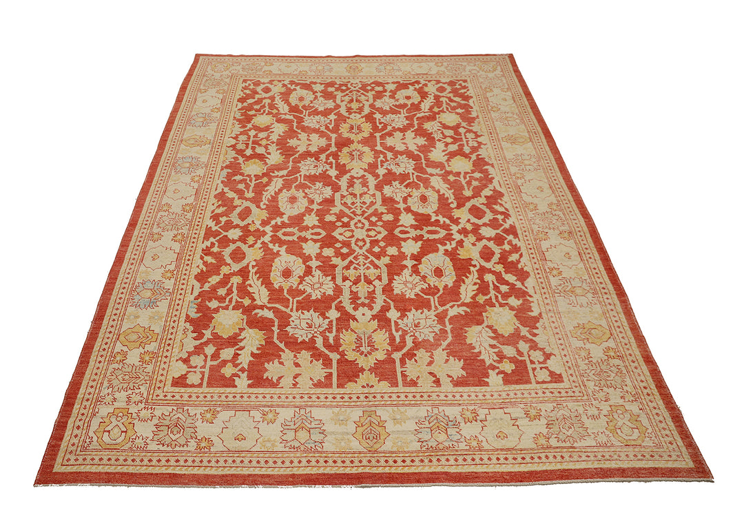 10'x14' New Hand-Knotted Afghan Oushak Rug - Organic Wool Floral
