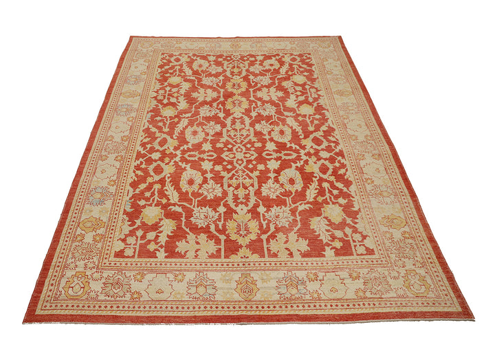 10'x14' New Hand-Knotted Afghan Oushak Rug - Organic Wool Floral