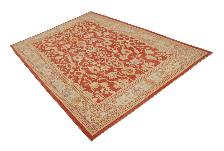 10'x14' New Hand-Knotted Afghan Oushak Rug - Organic Wool Floral