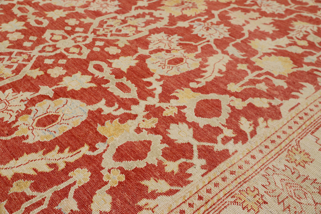 10'x14' New Hand-Knotted Afghan Oushak Rug - Organic Wool Floral