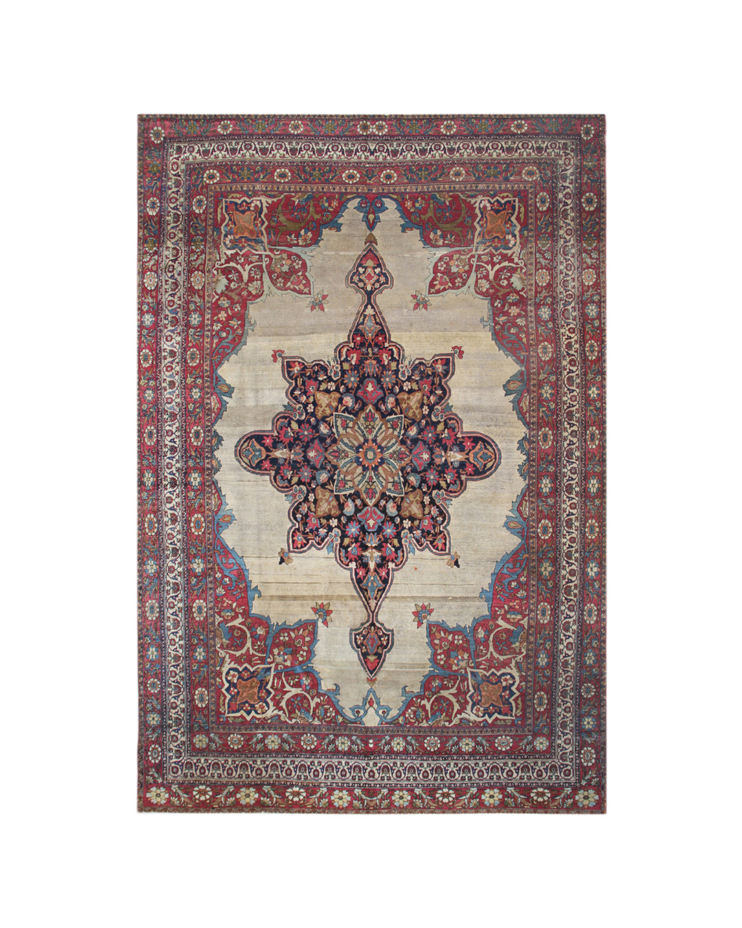 10'x14' Antique Persian Kermanshah Rug | Ivory Field | Handwoven Masterwork
