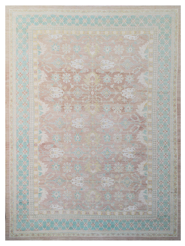 10'x14 Turquoise Move Ivory Sultanabad Design Ariana Transitional Rug