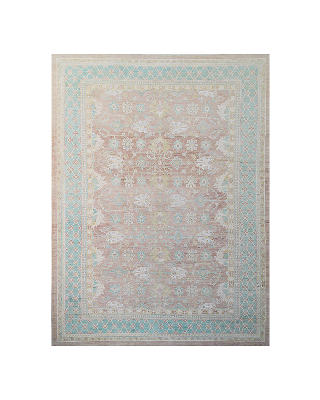 10'x14 Wool Area Rug | Turquoise Move Ivory | Persian Rug