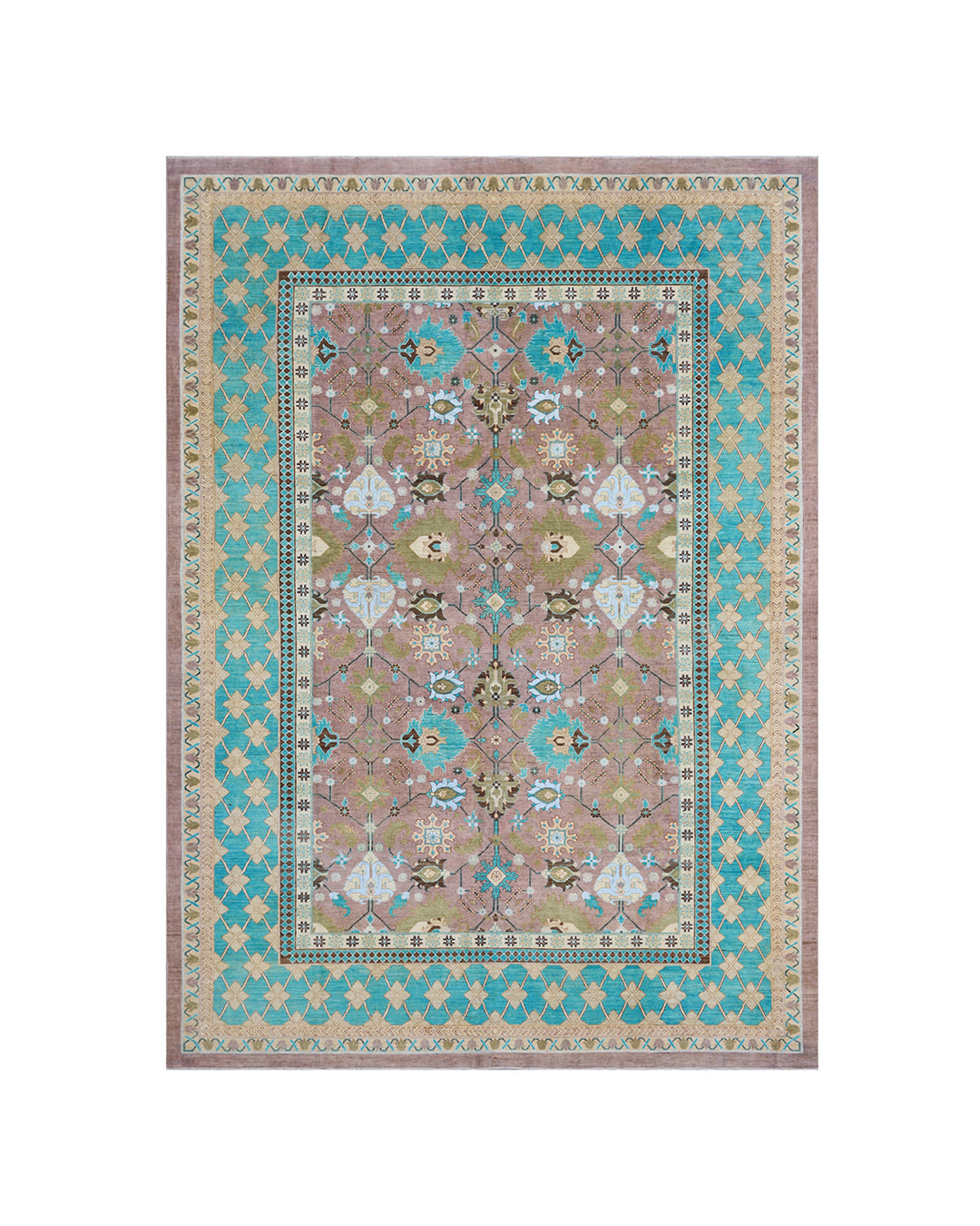 10'x14' Wool Area Rug | Ariana Transitional | Pink Turquoise Rug
