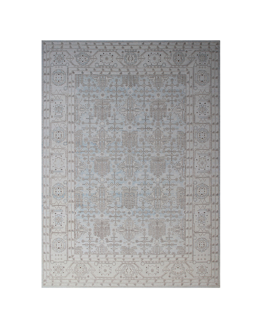 10'x14' Geometric Heriz Blue & Brown Wool Rug | Ariana Traditional Afghan Rug