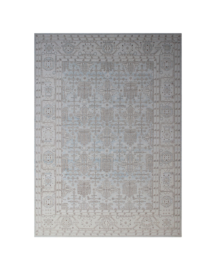 10'x14' Geometric Heriz Blue & Brown Wool Rug | Ariana Traditional Afghan Rug