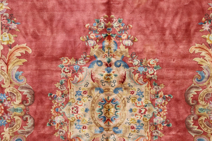 10'x15' Vintage Rug | Pink& Tan | French Savonnerie Design Rug