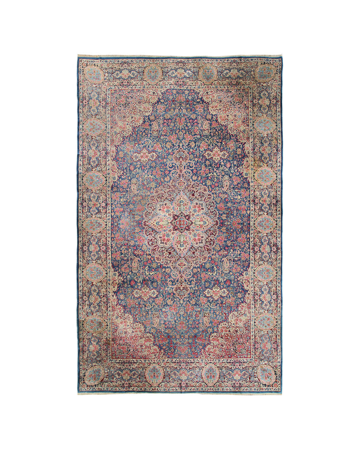 10'x16' Antique Laver Kerman Persian Rug | Teal Field & Floral Medallion