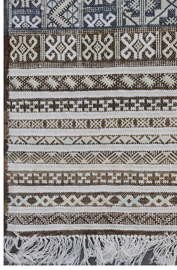 10'x16' Vintage Moroccan Brown Grey Ivory Embroidered Kilim