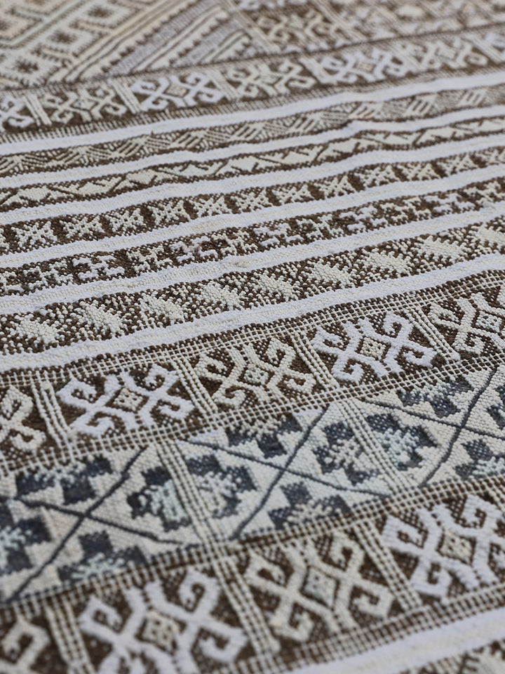 10'x16' Vintage Moroccan Brown Grey Ivory Embroidered Kilim