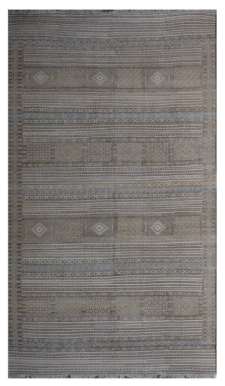 10'x16' Vintage Moroccan Brown Grey Ivory Embroidered Kilim
