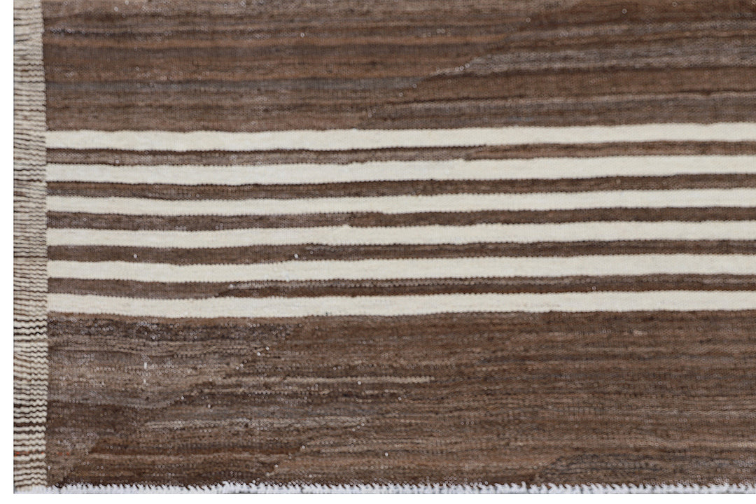 10'x17' Afghan Kilim | Ariana Large Striped Brown Ivory Kilim Rug