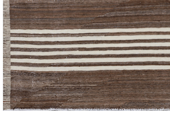 10'x17' Afghan Kilim | Ariana Large Striped Brown Ivory Kilim Rug