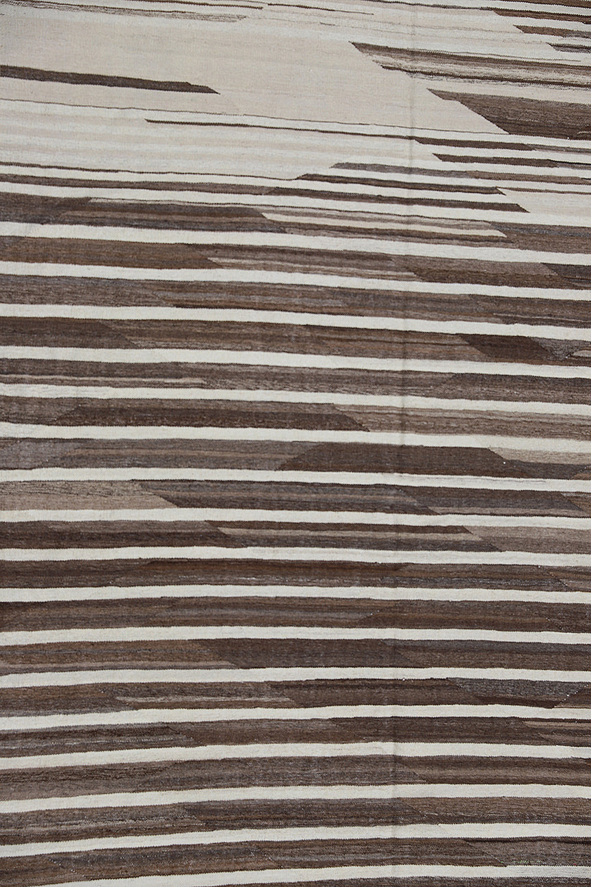 10'x17' Afghan Kilim | Ariana Large Striped Brown Ivory Kilim Rug