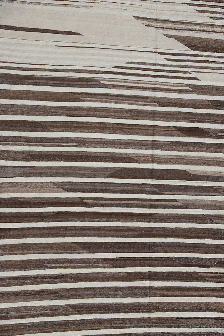 10'x17' Afghan Kilim | Ariana Large Striped Brown Ivory Kilim Rug