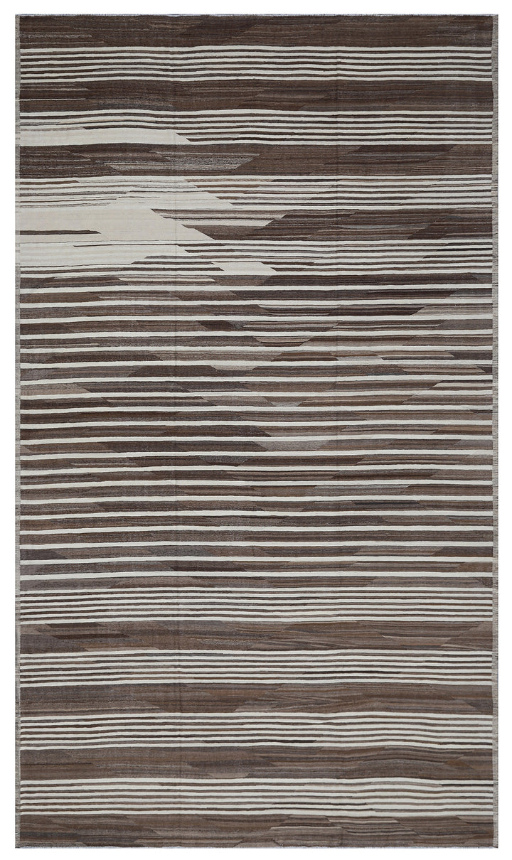 10'x17' Afghan Kilim | Ariana Large Striped Brown Ivory Kilim Rug