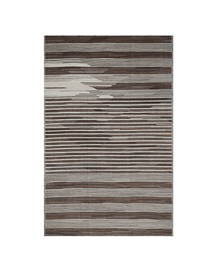 10x17 Large Ariana Striped Brown and Ivory Kilim Rug