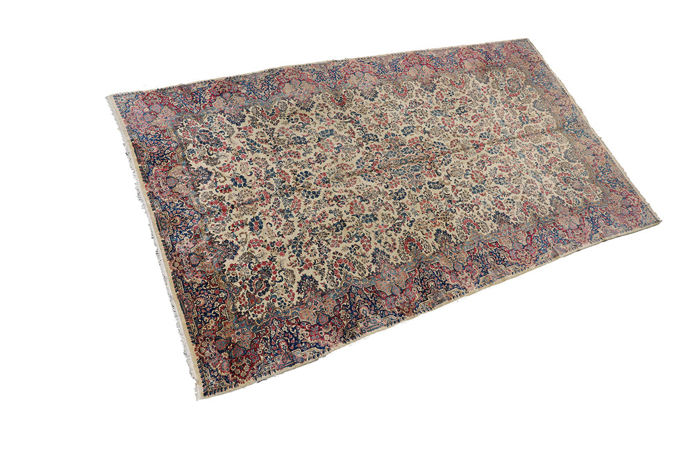10'x20' Kerman Rug | Large Floral Persian Kirman in Ivory & Red Rug