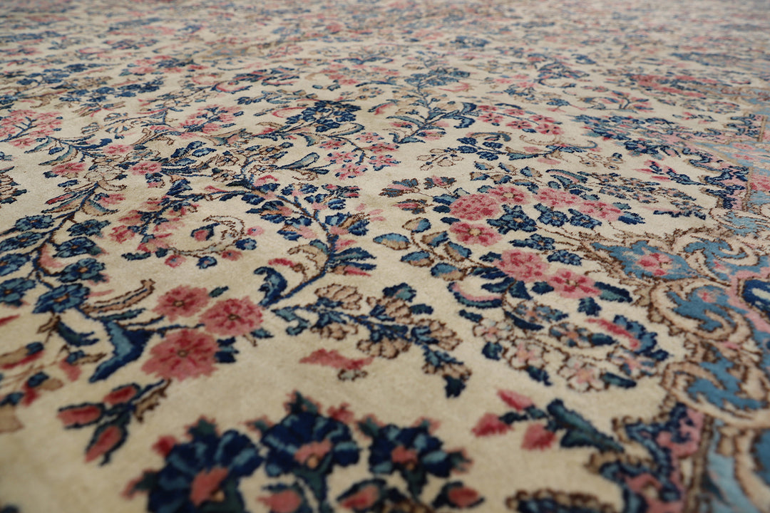 10'x20' Kerman Rug | Large Floral Persian Kirman in Ivory & Red Rug