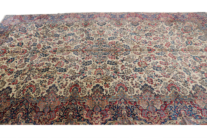 10'x20' Kerman Rug | Large Floral Persian Kirman in Ivory & Red Rug