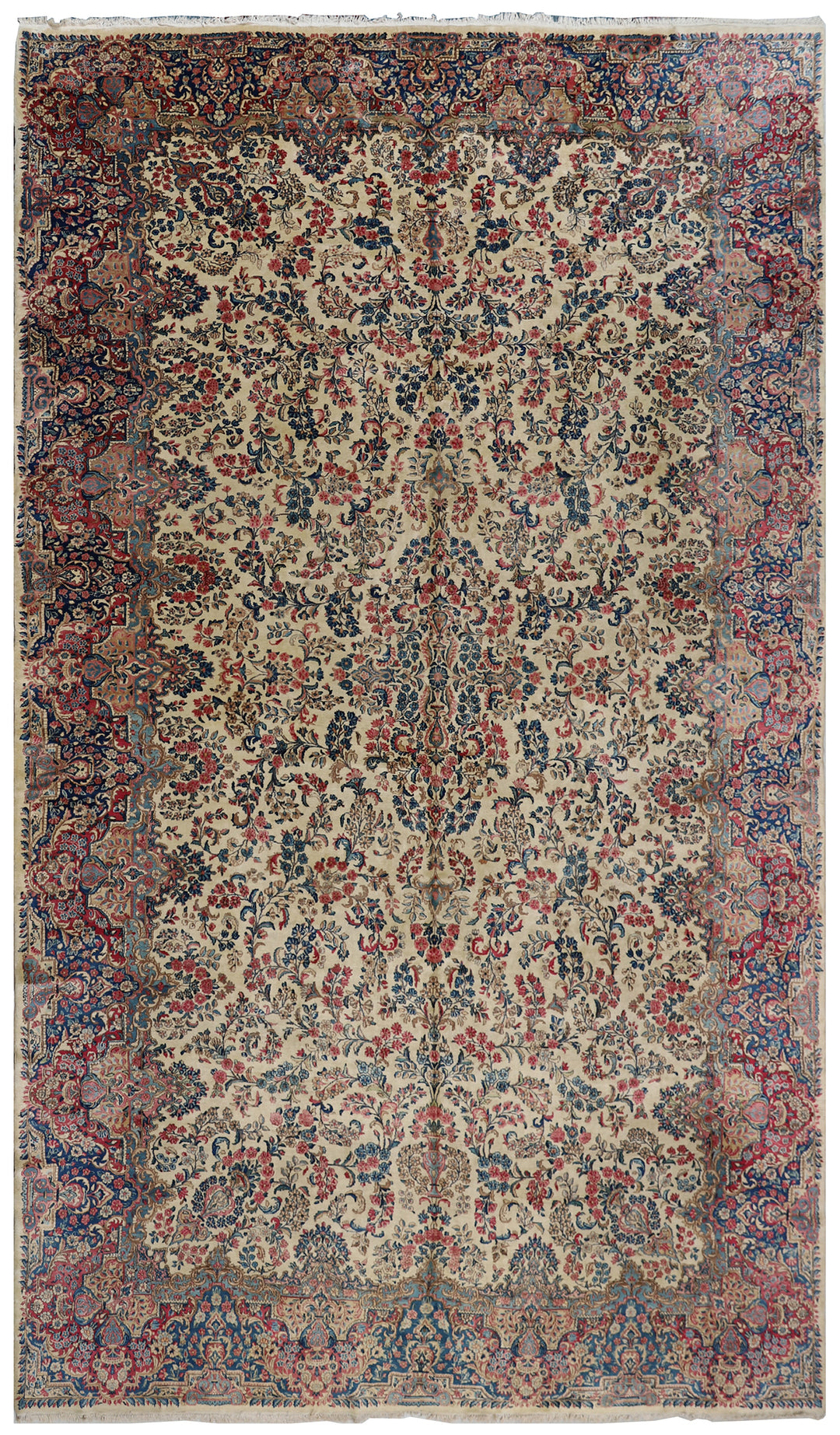 10'x20' Kerman Rug | Large Floral Persian Kirman in Ivory & Red Rug